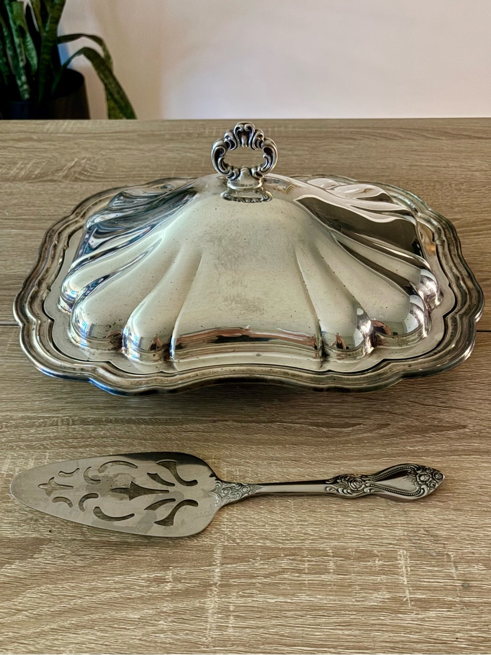 Vintage Gorham Silver-Tone Covered Serving Dish with Silver Ornate Server